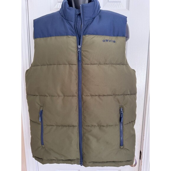 Orvis Mens Olive Navy Puffer Vest Sz M Warm Comfort Pockets Casual Outdoors - Picture 2 of 9